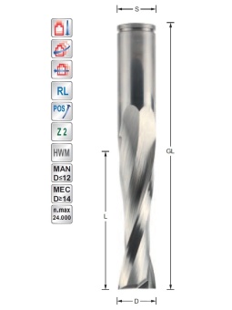 Spiraalfrees D25 L100 S25mm Positief 3 snijder | Titman Tools