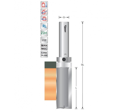 Titman Kopier-Bundigfräser D25 L25 S12mm mit Anlauflager schaftseitig | JVL-Europe