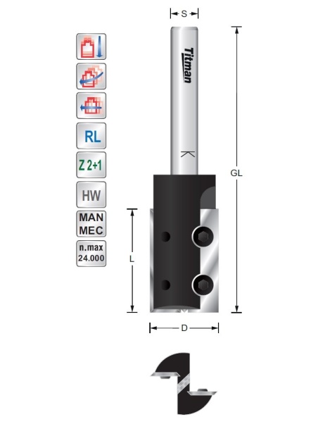 Titman WP-Nutfräser D18  S8mm Z2 | JVL-Europe