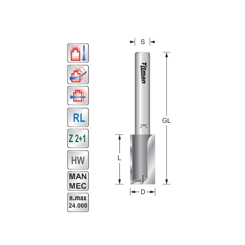 Straight bit D4  L10 S6mm | Titman Tools