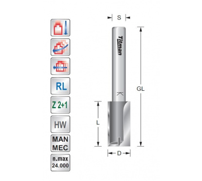 Groeffrees 8mm L20 S8mm lang | Titman Tools