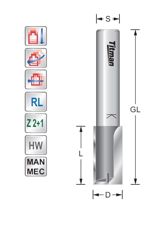 Groeffrees D8  L20  S12mm | Titman Tools