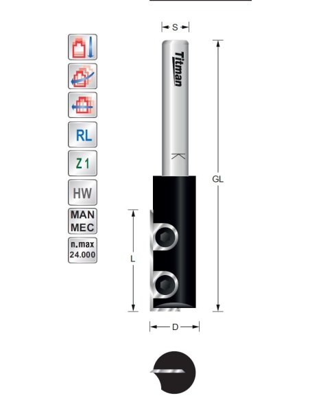 Replacement tip Straight bit D16 L30  S12mm Z1 | Titman Tools