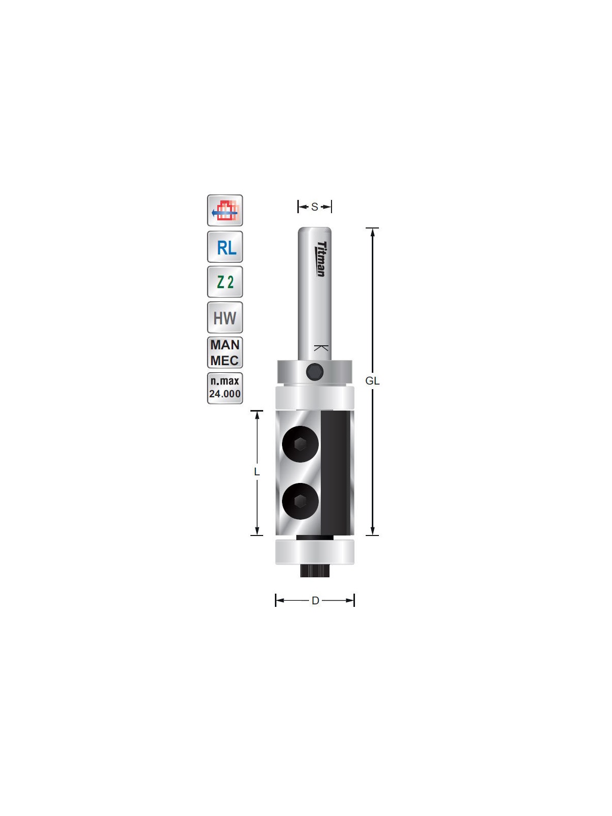 Titman Replacement tip trimmers D19 L30 S8mm with bearing top and bottom | JVL-Europe