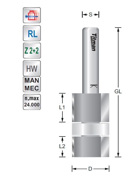 Dubbele kantenfrees D18 S8 mm | Titman Tools