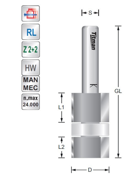 Dubbele kantenfrees D18 S8 mm | Titman Tools Dubbele kantenfrees D18 S8 mm | Titman Tools