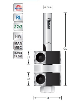 Wisselmes dubbele kantenfrees D25  S8mm | Titman Tools