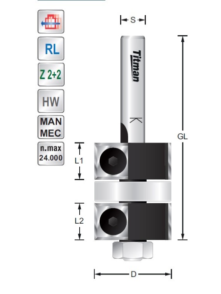 Wisselmes dubbele kantenfrees D25  S8mm Titman | JVL-Europe