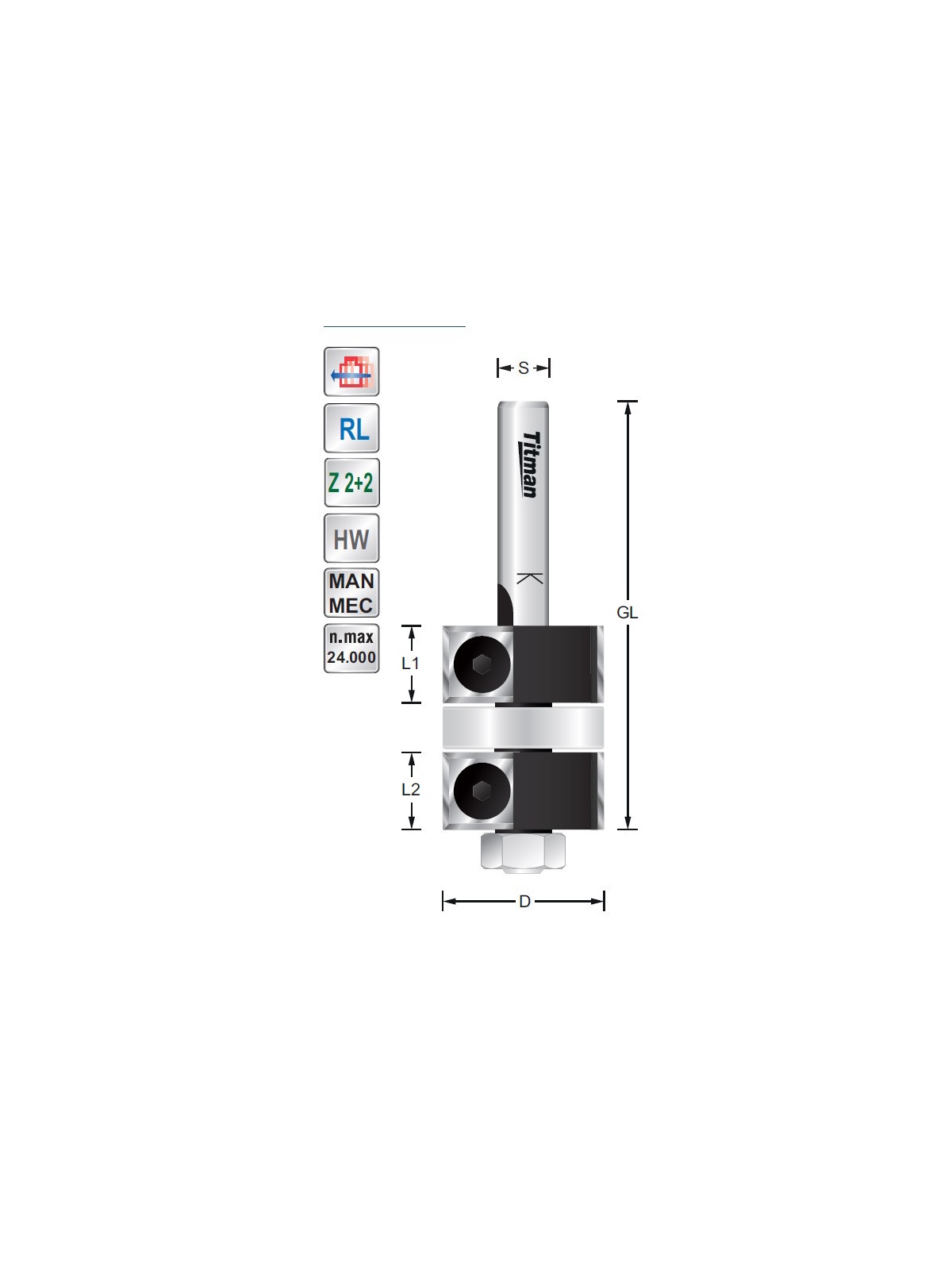 Wisselmes dubbele kantenfrees D25  S8mm Titman | JVL-Europe