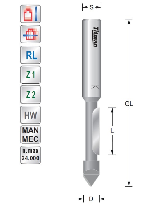 Plunge and trim cutter  D9,5 S8 mm | Titman Tools