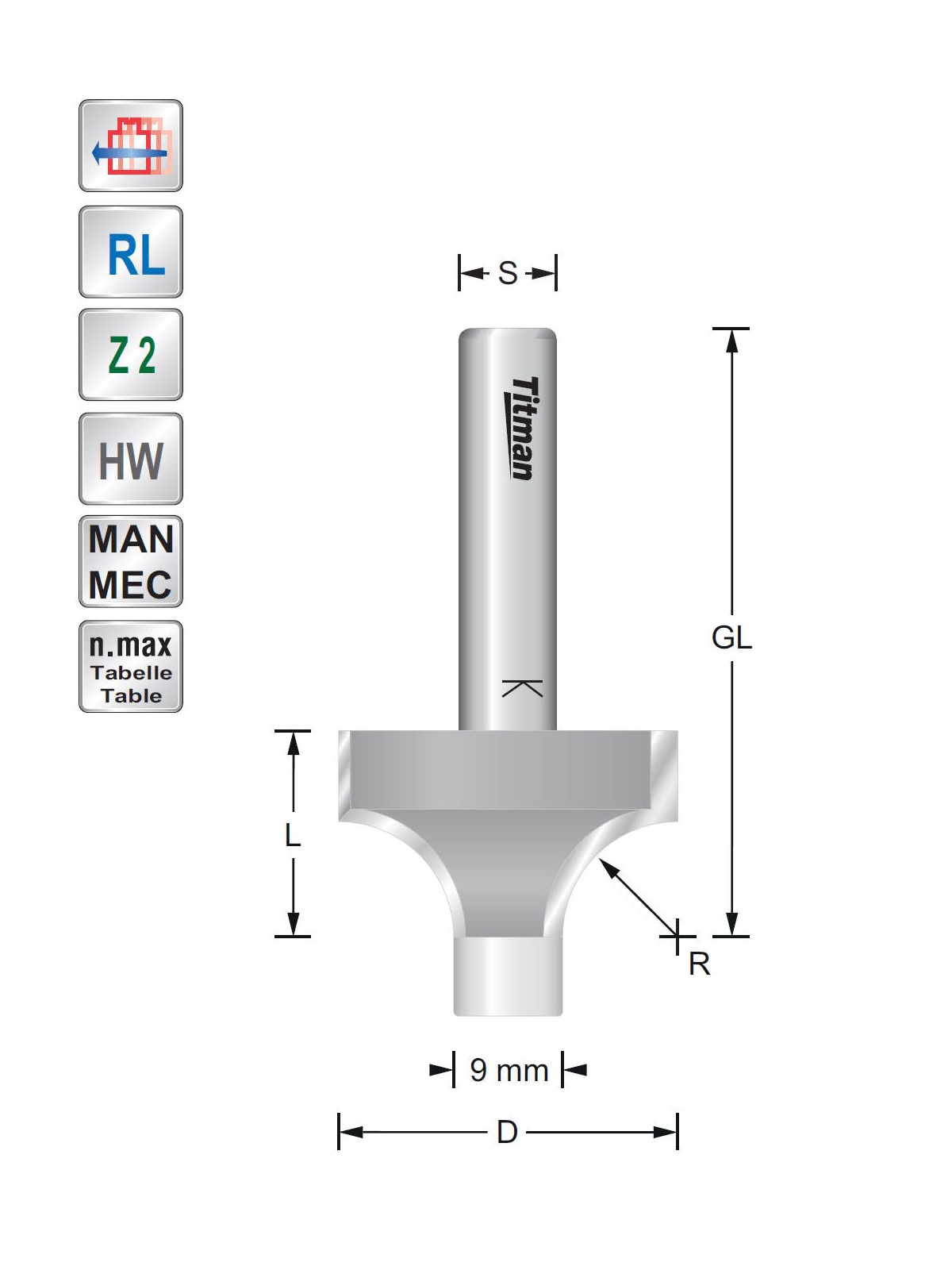 Titman Abrundfräser D22 R6,3 S8 mm mit Anlaufzapfen | JVL-Europe