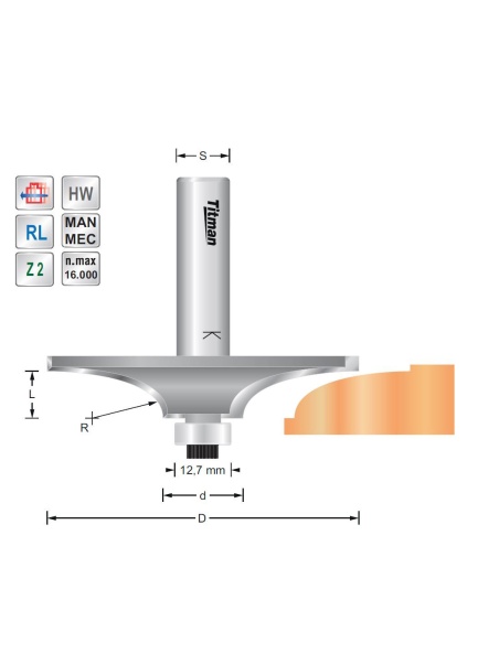 Titman Rounding profile cutter D70 R16  S12 mm  THM70-12 | JVL-Europe