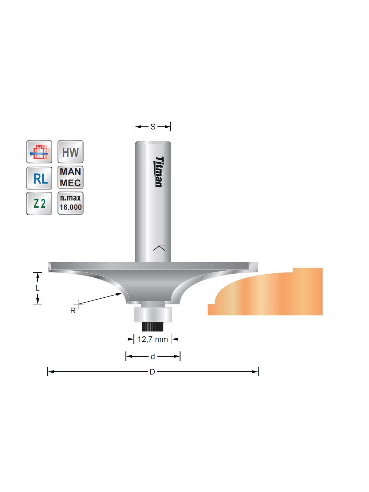 Titman Rounding profile cutter D70 R16  S12 mm  THM70-12 | JVL-Europe