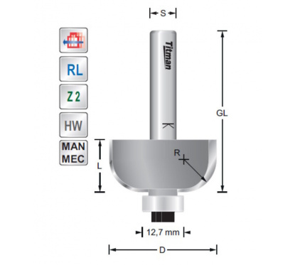 Titman Cove mould cutter R16  S12mm with bearing | JVL-Europe