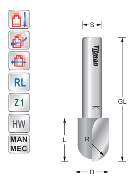 Hohlkehlfräser R5 S6mm | Titman Tools Hohlkehlfräser R5 S6mm | Titman Tools