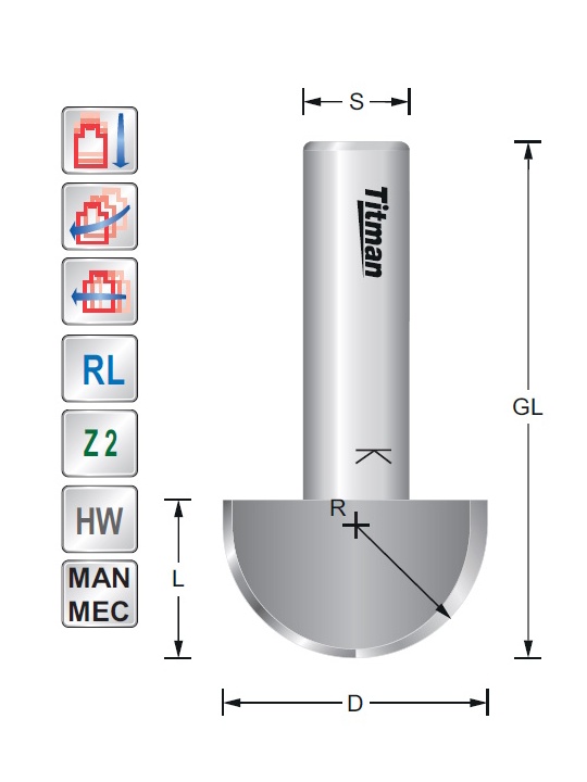 Halfrond profielfrees R25,4 S12mm Titman | JVL-Europe