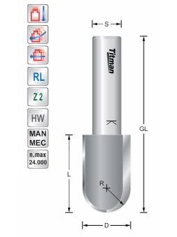 Hohlkehlfräser R5  S12mm hoher Schneidenlänge
