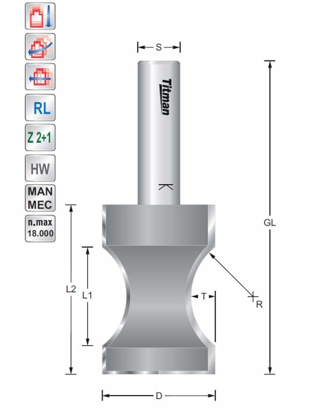 Titman Profile mould cutter D28  R7,5  S12mm | JVL-Europe