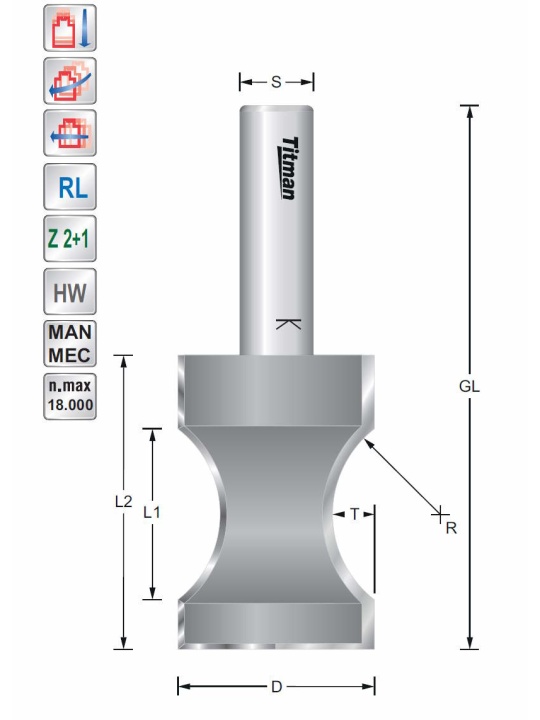 Titman Profile mould cutter D30  R9  S12mm | JVL-Europe
