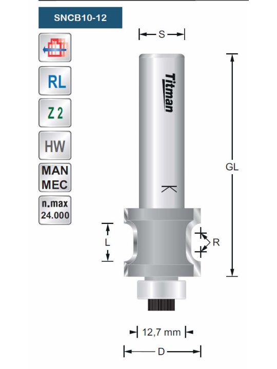 Halfrondfrees R2,5 S12mm met lager Titman | JVL-Europe