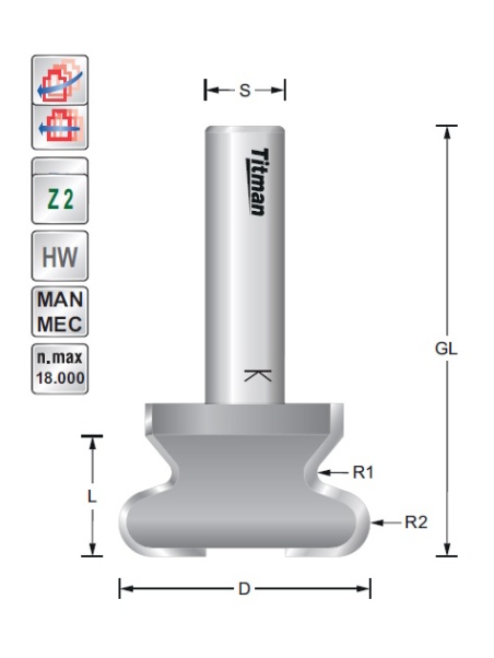 Titman Griffleistenfräser D45 S12mm | JVL-Europe