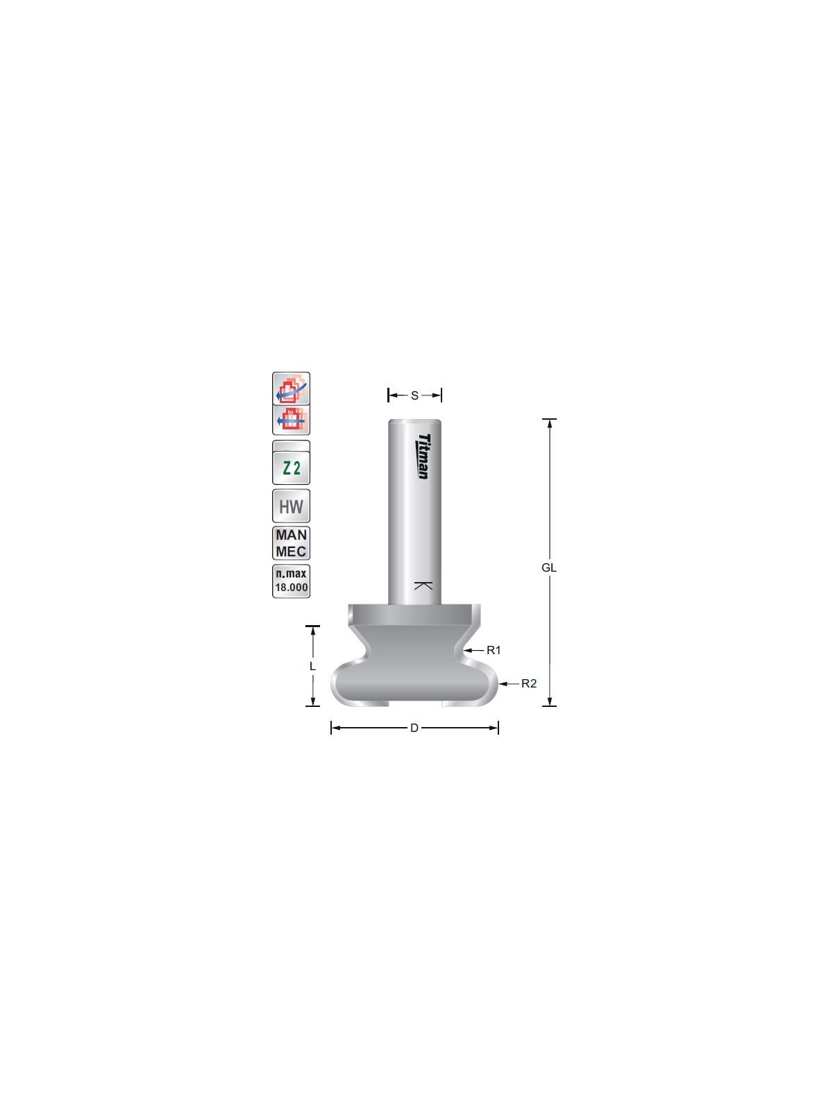 Titman Griffleistenfräser D45 S12mm | JVL-Europe