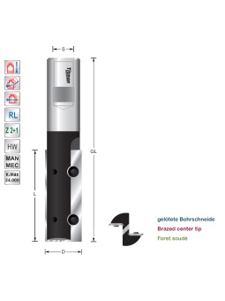 Wisselmes groeffrees D20 L30 M12x1 Z2 | Titman Tools