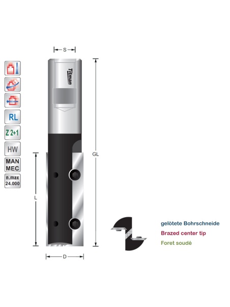 Wisselmes groeffrees D24 L50 M10x1,5 Z2 Titman | JVL-Europe