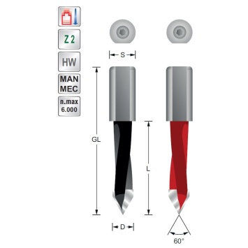 Through hole drill bit  D6  L77  S10 mm Lefthand rot.