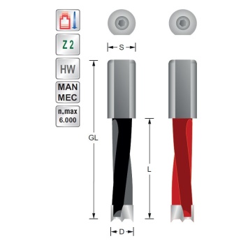 Through hole drill bit  D3  L57  S10 mm Righthand rot.