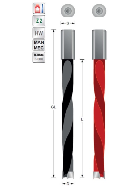 Dowel drill bit D12 L105 S10 mm Lefthand rot. | Dowel drill bit D12 L105 S10 mm Lefthand rot. |