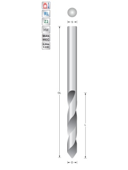 Twist drill 5mm continuously cylindrical