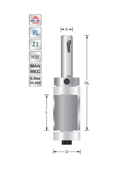 wisselmes kantenfrees D19 L50 S12mm met lager boven en onder | Titman Tools