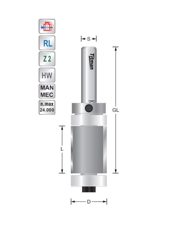 wisselmes kantenfrees D19 L50 S12mm met lager boven en onder | Titman Tools
