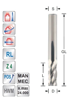 Spiraalfrees  Z4  Postief  5mm S5mm | Titman Tools