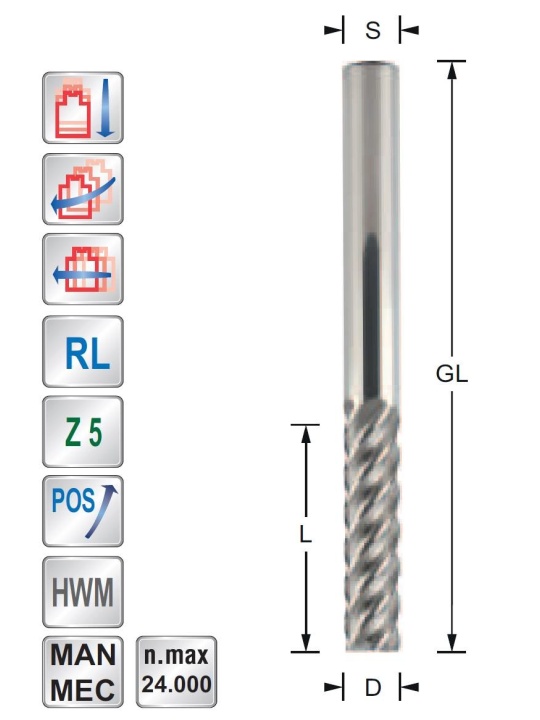 Spiral cutter Z5  Positive - Upcut  10mm  S10mm | Titman Tools