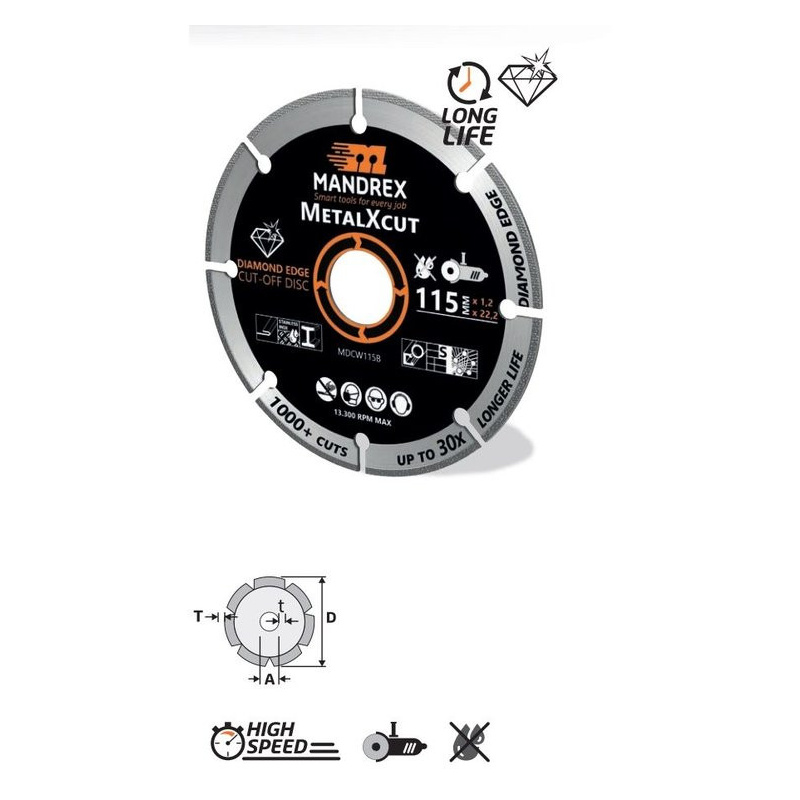Mandrex Diamond cut-off disc MetalXcut  125 x 22,2 mm | JVL-Europe