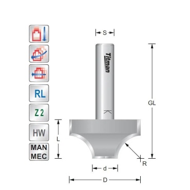 Rounding over cutter R6.3   S6mm | Titman Tools
