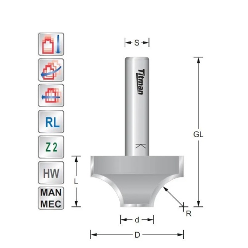 Rounding over cutter R6.3 S6mm | Titman Tools Rounding over cutter R6.3 S6mm | Titman Tools