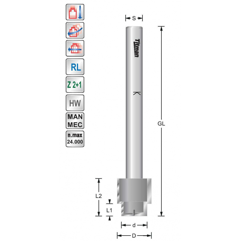 Getrapte frees HM 16,3/12,3mm en 18/9,5mm SC16.3/70-8 Titman | JVL-Europe