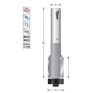 Bearing guide trimmer Z2 for solid surface D19 S12mm | Titman Tools