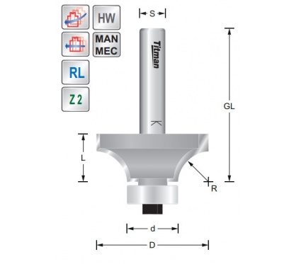 Rounding over bit R12,7 S8mm | Titman Tools Rounding over bit R12,7 S8mm | Titman Tools