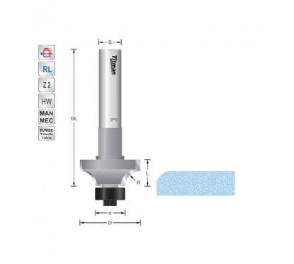 Titman Rounding over cutter R19  S12mm for solid surface materials | JVL-Europe