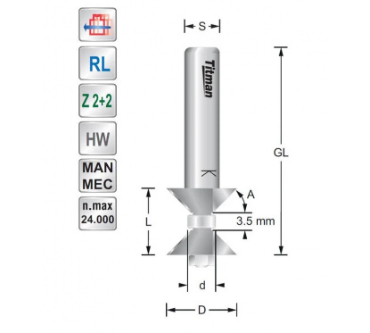 Titman Doppelfasefräser 45 grad L15 S8mm | JVL-Europe