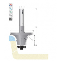 Bevel cutter R6,35  3°  S12mm for solid surface