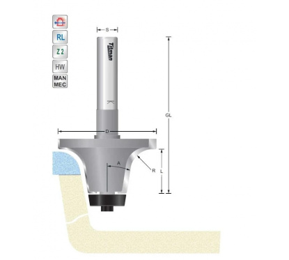 Bevel cutter R12,7 15° S12mm for solid surface | Titman Tools Bevel cutter R12,7 15° S12mm for solid surface | Titman Tools