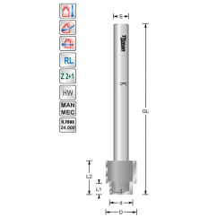 Stepped rebate bit HW Z2 D16.3x9 d12.3x9.5 GL90 S8