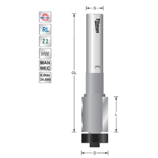 Bearing guide trimmer D6.35  S12mm  for solid surface | Titman Tools