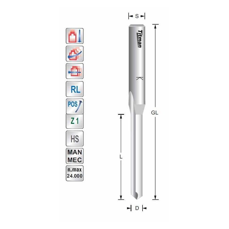 Watersleuffrees D6 L45  S8mm voor kunststof en aluminium | Titman Tools